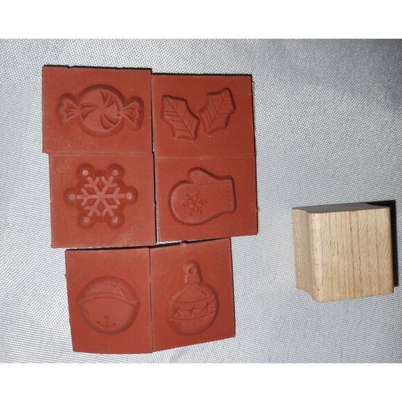 Christmas Rubber Stamp Set Merry Christmas Gift Tag Snow Flake Rain Deer Mitten - Picture 1 of 4